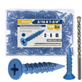 195Pcs 3/16 x 1-3/4 in Concrete Screws with Drill bits,Masonry Screws for Concrete Assortment Kit,Flat Head Block Cement Stacoo Screws and Anchors,Diamond Point,Blue Coated(2LB)