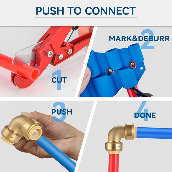1/2" 90-Degree Pushfit Elbow,12 Pack Push-fit Elbows with 1 Pack Disconnect Clip, Push-to-Connect Plumbing Fittings for PEX, Copper, CPVC(PF042-12Pack)