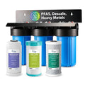 iSpring 3-Stage Whole House Water Filter System, SGS-Tested to Remove Up to 99% PFAS, Reduces Scale, Heavy Metals, Corrosion, Lead, Chlorine, 10” x 4.5” Filters, 1” NPT Ports, Model: WGB31B-PFKDS