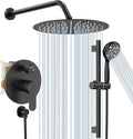 SR SUN RISE 12 Inch Slide Bar Shower System, Round Shower Faucets Sets Complete Rain Shower head and 6-Spray Handheld Combo, Wall Mounted Dual Shower Faucet Included Valve and Trim Kit, Matte Black