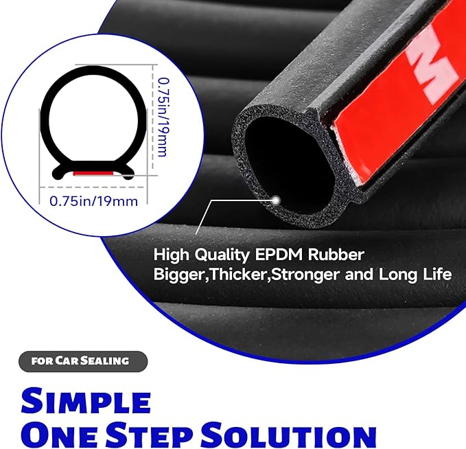 D Shape Rubber Seal Strip,3/4" Large Door Weather Stripping Self-Adhesive EPDM Rubber,Automotive Weather Stripping for Fill Gaps, Apply to Car,Truck,RV,Boat and Home Application (18Ft)