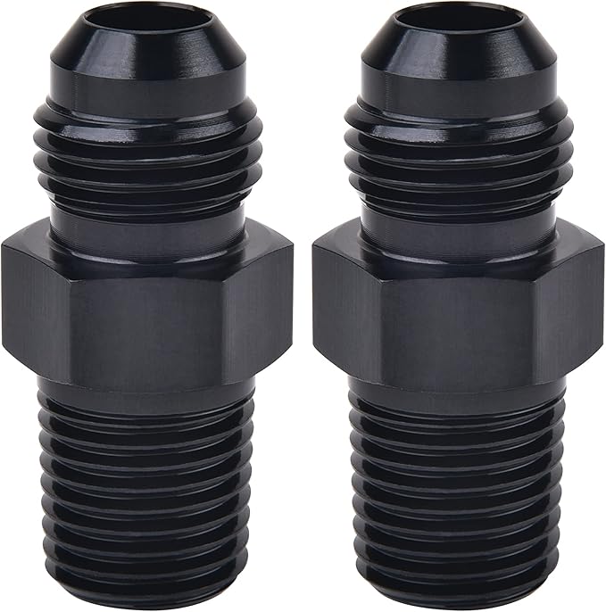 EVIL ENERGY 6AN Male Flare to 1/4" NPT Pipe Fitting Adapter Aluminum Straight Black 2PCS