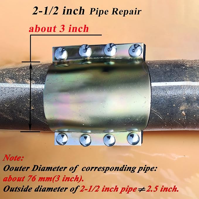 Water Pipe Repair Clamp,OD of The Applied Pipe is About 3 inch,Leak Sealer for Pipes and Plumbing,Length 7.09 inch,Suitable for Steel Pipe,Iron Pipe and PE/PPR Pipes
