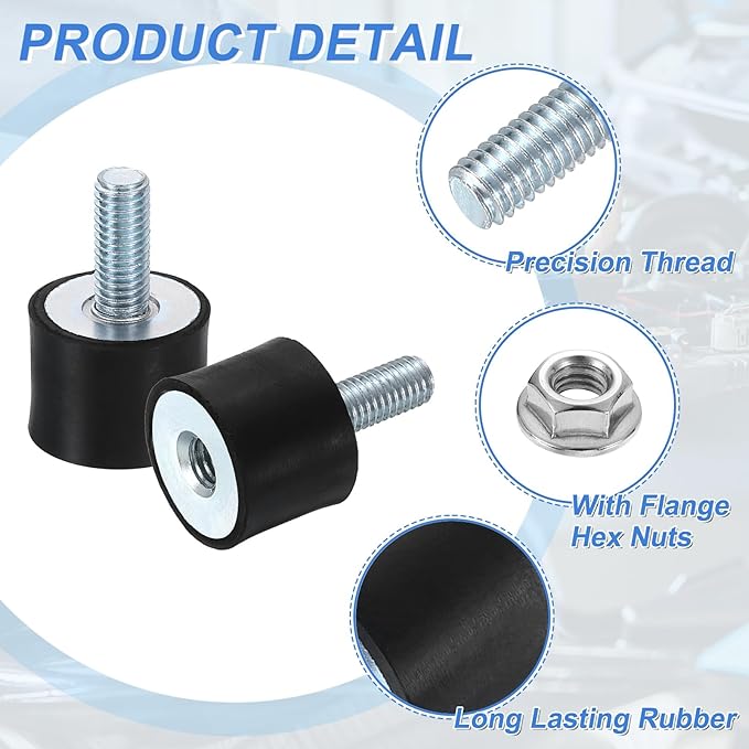 uxcell M8 Rubber Mounts, 2Pcs 25x20mm(DxH) Rubber Cylindrical Anti Vibration Isolator Shock Absorber with Lock Nut for Car Bobbin Generator Air Compressors