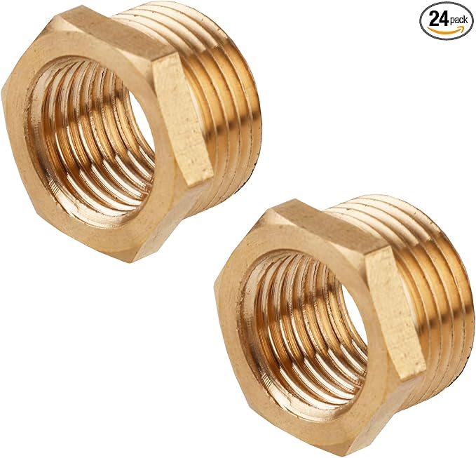 24pcs 1/4 Inch to 1/8 Inch NPT Female Reducer Hex Bushing, Brass Reducer Hex Bushing Heavy Duty Threaded Pipe Fitting Adapter for Plumbing Gas Hydraulic Systems