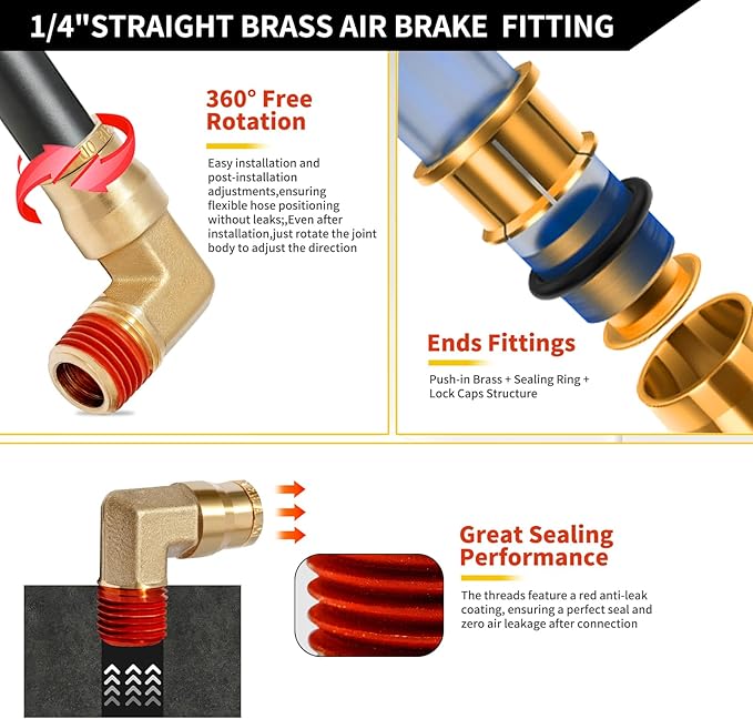 3/8 Brass Push to Connect Fittings 3/8" OD x 3/8" NPT Thread Male Elbow DOT Approved Air Brake Quick Connect Fittings Air Line Suspension Kit for Truck Trailers and Air System 2Pcs