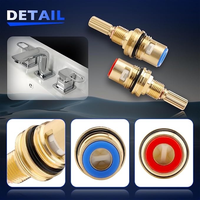 Brass 1-001 & Brass 1-002 Ceramic Valve Cartridge Set Compatible with Cold Widespread Cartridge and Hot Widespread Cartridge, Brass Construction