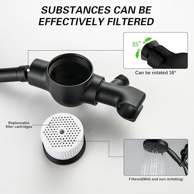 2 Handle Shower Faucet Set with Filter Shower Head Holder Matte Black 2 knobs Shower Faucet Set, Wall Mounted