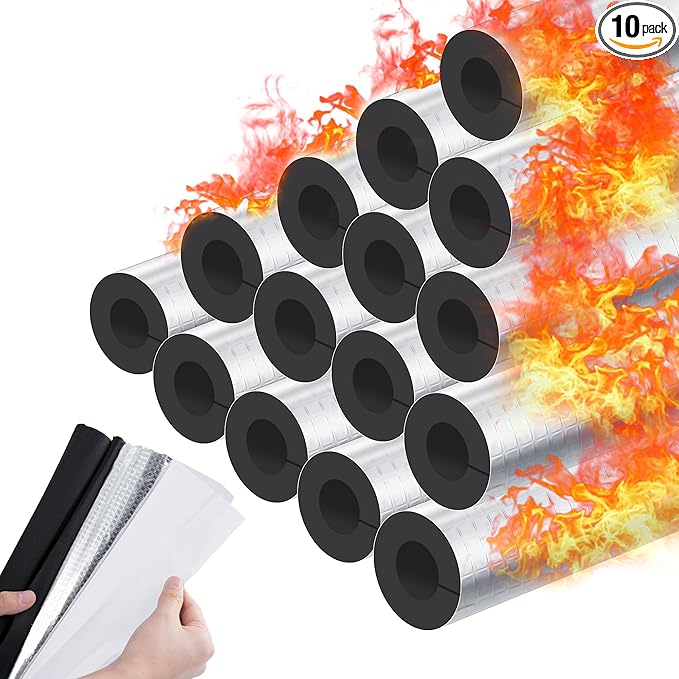 Pipe Insulation Foam Tube,3/4''Self-Adhesive Pre Slit Foam Pipe Covers for Spigot,Winter Outside Pipes,Sprinkler,Water Heater Pipes Freeze Protection,10 Pack