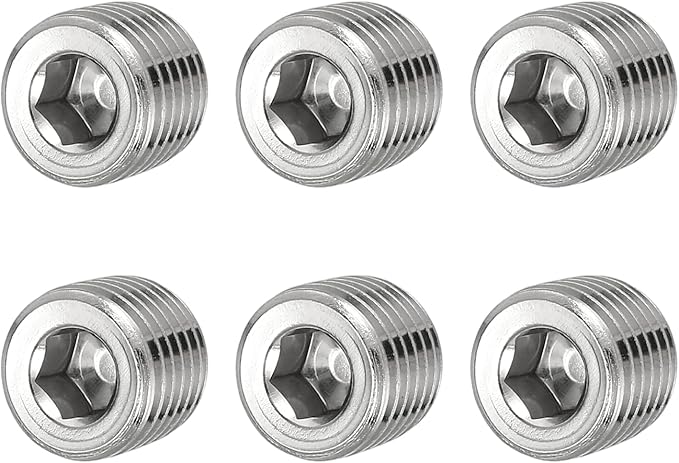 Pipe Plug Stainless Steel Internal Hex Thread Socket Pipe Plug Fitting - Fitting for (Sealing Port - Air Tanks - Water Outlets) 1/4 Inch NPT Male & 6 Pack