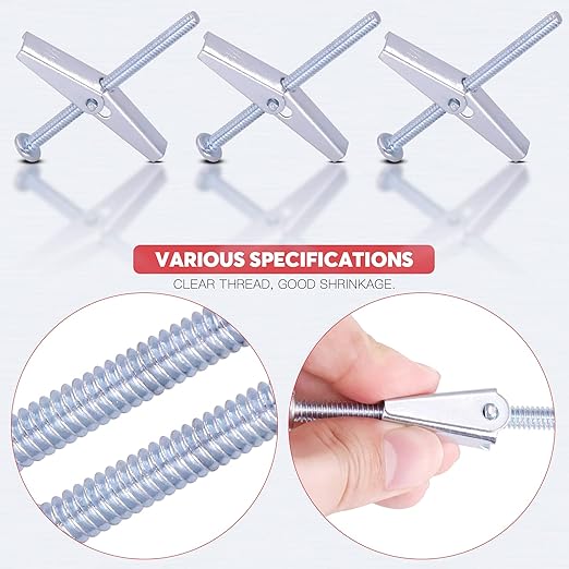 Hilitchi Molly and Toggle Bolt Zinc Plated Steel Philips Round Head Toggle Wing Nut Bolt (60Pcs 1/8 Inch)