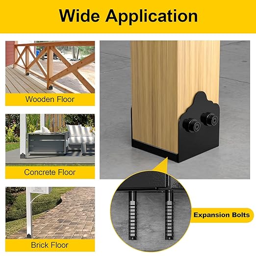 6x6 Post Base, 4Pcs Stainless Steel Adjustable Post Anchor Bracket (Internal 5.5 x 5.5), Adjustable Post Base for Pavilion Deck Porch Handrail Railing Support Decorative Anchor Plate