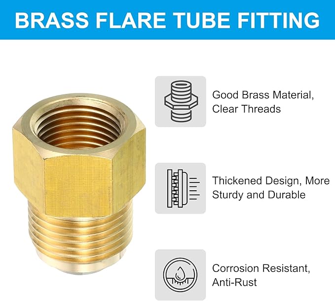 PATIKIL SAE 45 Degree Flare Brass Adapter Flare Fittings, 3/4-16UNF Female x 7/8-14UNF Male, for Air, Gas Pipe, Refrigeration, HVAC