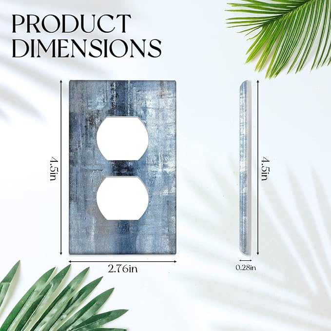 Blue Grey Duplex Electrical Outlet Wall Plate Decortive Light Switch Cover Abstract Art Wall Plate Cover Wallplates for Bedroom Kitchen Home Decor