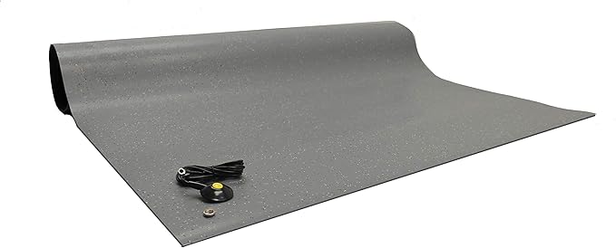Dissipative,Conductive Anti Static ESD Rubber Floor Mat, Grey Speckled, 3 mil Thick- 36"x 72" (3' x 6')