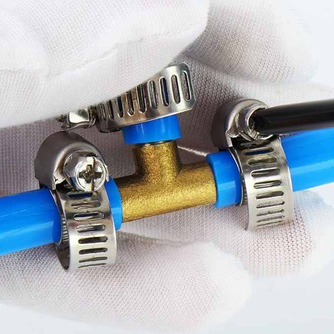 ChillWaves Brass Hose Barb Fittings, Tee 3 way Union Intersection/Splitter Fitting 1/8" Barb x 1/8" Barb x 1/8" Barb with Hose Clamp For Water/Fuel/Air(3-PACK)
