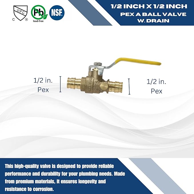 1 Piece 1/2" Pex A Ball Valve with Drain, Expansion, F1960 (1)