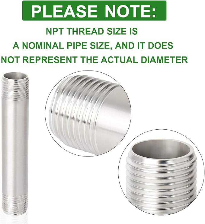 TAISHER 2Pcs Stainless Steel Pipe Fittings, 1/2" NPT x 1/2" NPT Male Threaded, 6" Length Nipple Cast Pipe