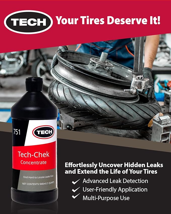 TECH CHEK Concentrated Tire Leak Detection Formula - Find Even the Toughest to Spot Leaks, Fast - Quart