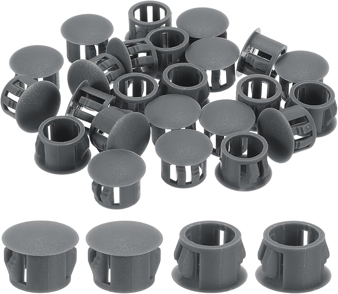 uxcell 28Pcs 12mm(15/32") Nylon Hole Plugs, Flush Type Panel Round Snap in Fastener Knockout Locking Plugs for Furniture Insert End Caps Panels, Gray