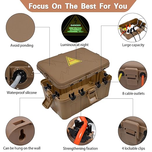 Hrensaw Large Outdoor Electrical Box(12.5x8.5x5inch),IP54 Waterproof Outdoor Outlet Covers,Weatherproof Extension Cord Covers Protect Outlet,Plug,Timer,Power Strip,Holiday Light,Brown