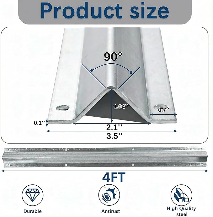 8 FT Heavy Duty Extra Wide V-Track (4FT×2), Compatible with 4" & 6" Large V-Groove Rollers for Smooth Sliding Without Hitting Anchor Bolts Includes Hammer Drive in Anchors for Sliding Gates Driveway