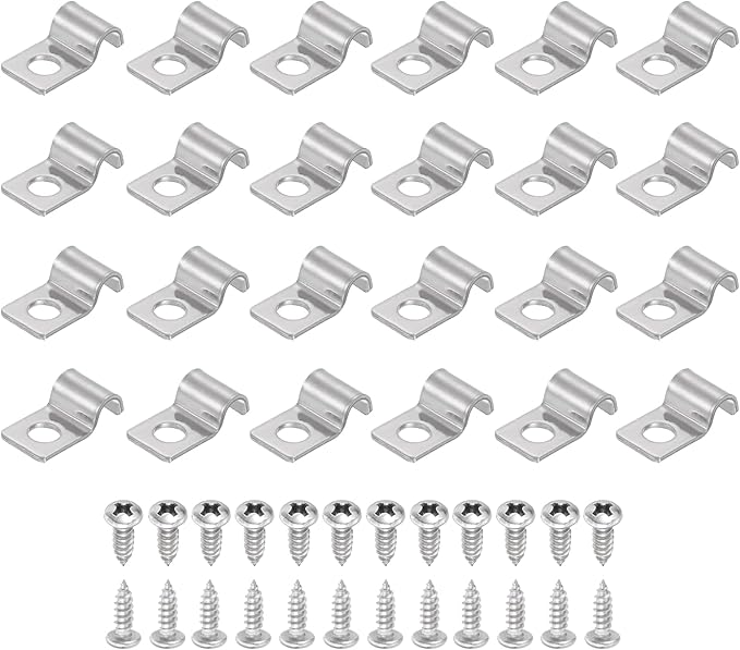 uxcell 24Pcs 5mm(3/16") One Hole Rigid Pipe Strap, 304 Stainless Steel Conduit Clamp Thicken U Bracket Heavy Duty Pipe Clamp with Self-Tapping Screws for Fixing Tube Cable, Silver