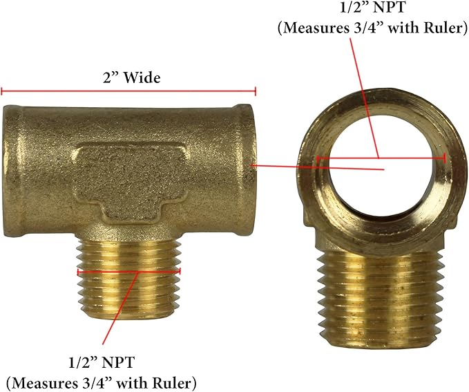 Male Branch Tee 1/2" Male NPT x 1/2" Female NPT Brass Union Tee Pipe Connector