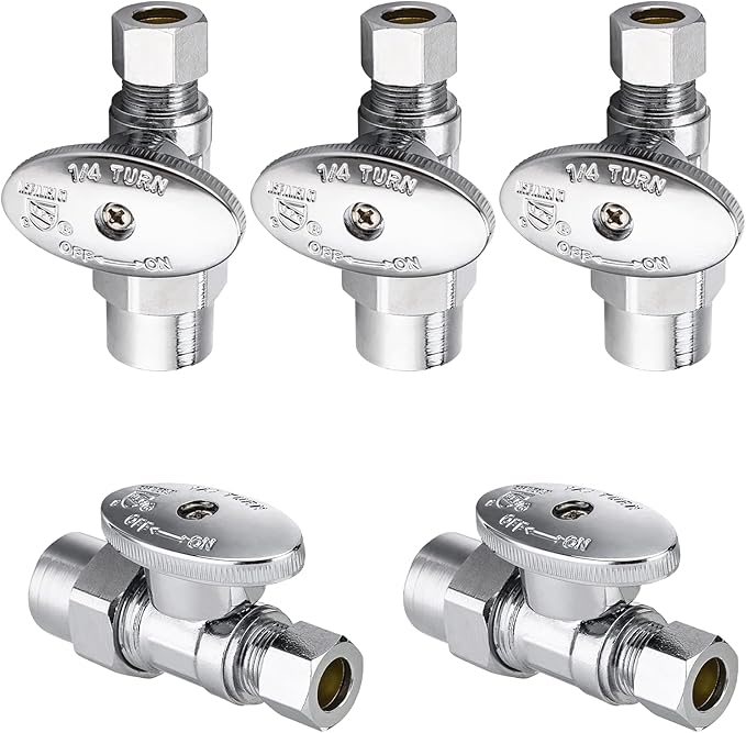 5-Pack Foskan Straight Shut off Valve,1/4 Turn Straight Stop Valve 1/2"CPVC x 3/8"OD,Chrome Plated Brass