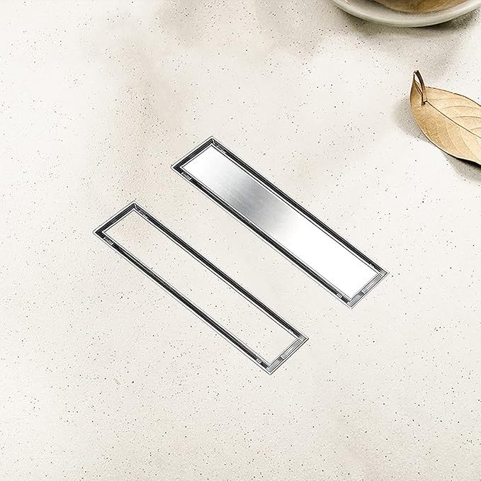 Linear Shower Drain, 12 inch Drain with Tile Insert 2-in-1 Panel, Brushed 304 Stainless Steel Shower Floor Drain, Linear Drain with Hair Strainer and Adjustable Feet