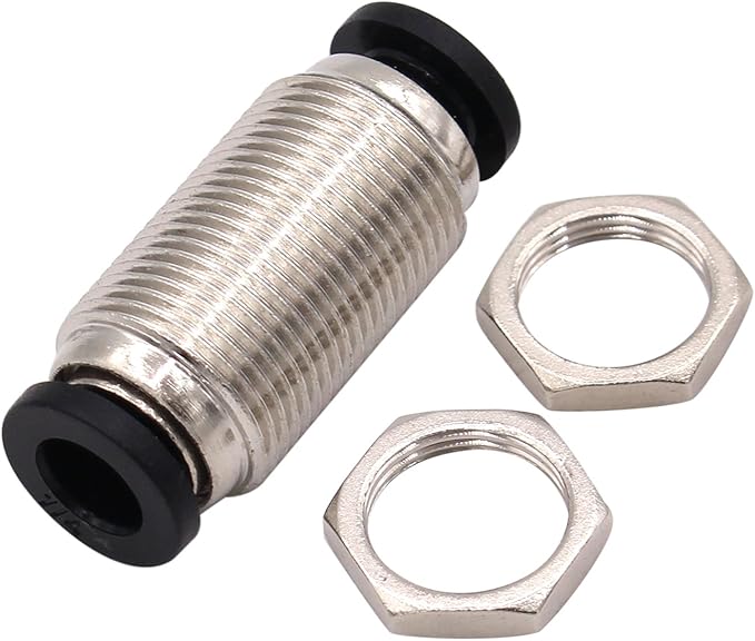 Bulkhead Union Push to Connect Tube Fitting 1/4 Inch Tube OD Double Threaded (5 Packs)