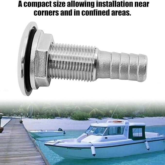 ISURE MARINE 1/2" Stainless Steel Thru-Hull ，Barbed Standard Length Straight Thru-Hull Fitting Boat Barbed Hose Thru Drain Connector