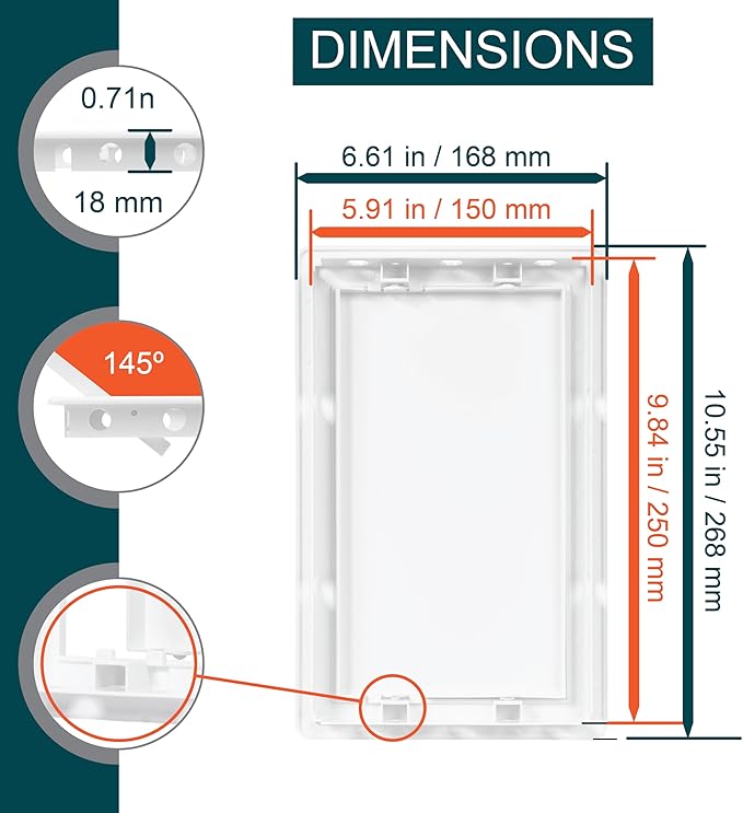 6" x 10" White Plastic Access Panel. Service Shaft Door Panel. Plumbing, Electricity, Heating, Alarm Wall Access Panel for Drywall. Bathroom Services Access Hole Cover. (6" x 10")