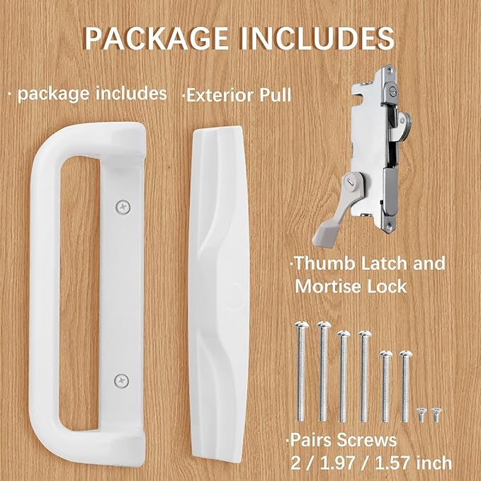 House Guard White Patio Door Handle Set with Mortise, Suitable for Replacement Doors Lock 3-15/16”Screw Hole Spacing.Choices That Add a Unique to Your Patio Glass Sliding Door.