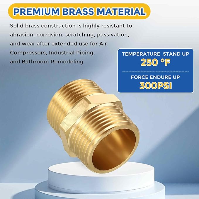 2 Pack Brass Pipe Fittings, 1" Male NPT to 1" Male NPT Brass Hex Nipple, Male Pipe Adapter Reducer for Air, Oil, LP