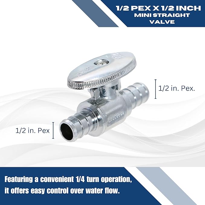 XFITTING 1/2 Inch Pex Mini Straight Ball Valve, Full Port, 1/4 Turn, Brass, 24-1-1=5X, 5 Pieces