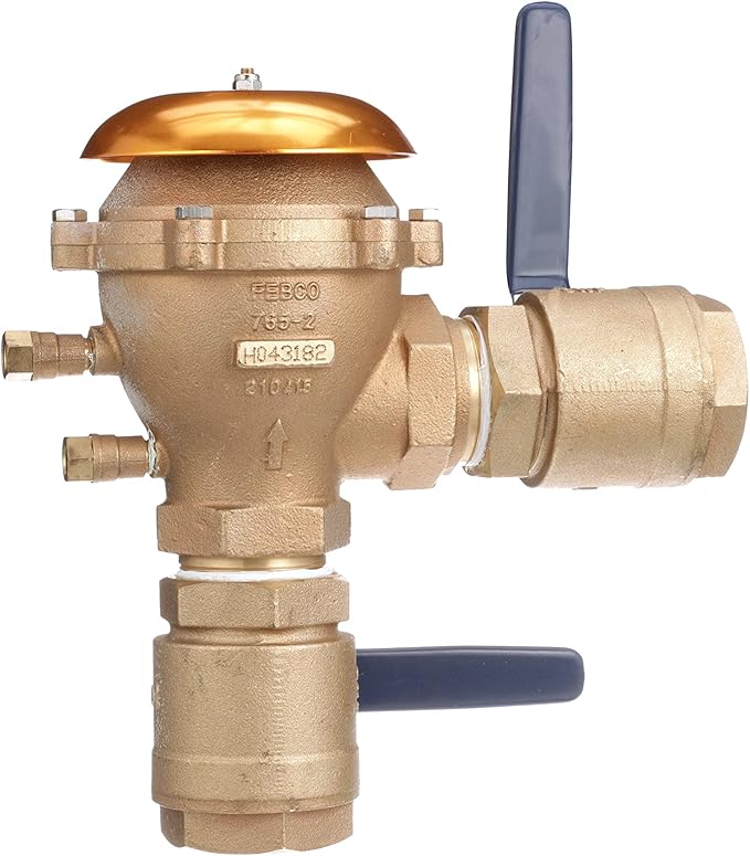 Febco 765 Series 2" Bronze Pressure Vacuum Breaker Backflow Preventer, Quarter Turn Shutoff, NPT Connections, Spring-Loaded Check Valves, Max Pressure 150 psi, Industrial Plant, Irrigation System