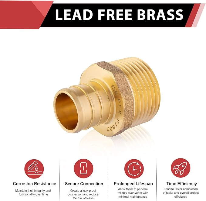 100 PCS EFIELD Pex Barb Crimp Brass Fittings 1/2 inch x 1/2 inch NPT Male Adapters, ASTM F1807,(PEX1807017-100PCS)