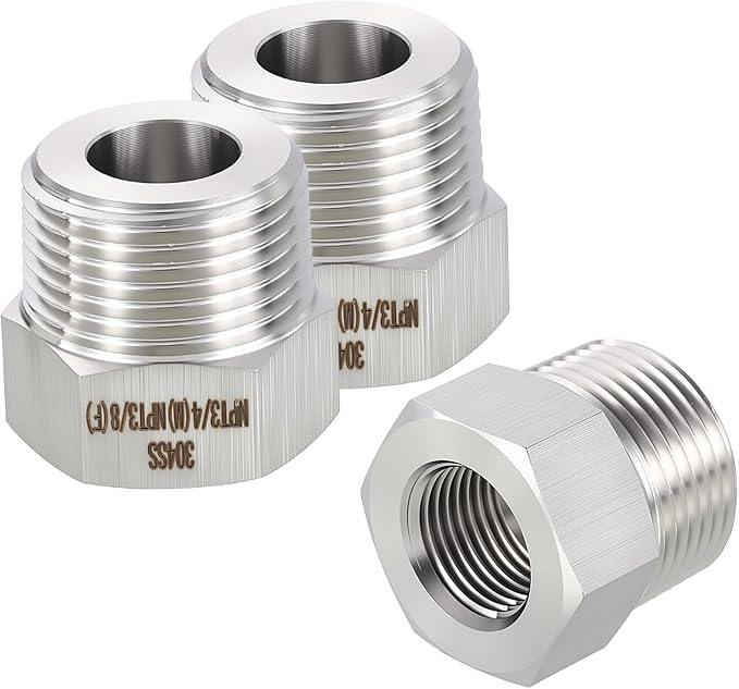 1 Pack 304 Stainless Steel Male to FeMale Adapter, 3/4" Male NPT x 3/8" FeMale NPT Hex Bushing Reducer for Industrial, Automotive, Fluid Transfer, Home Gardening, Water Treatment