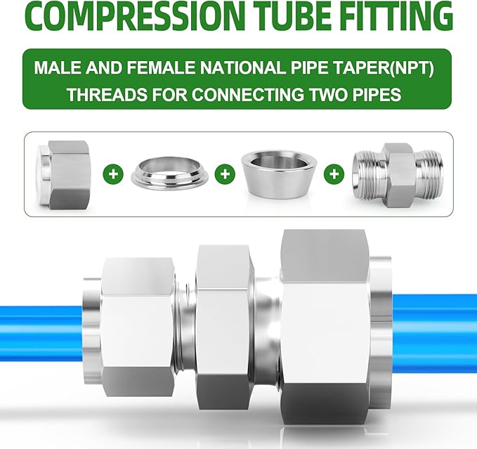 TAISHER 1PCS 304 Stainless Steel Compression Tube Pipe Fitting Connector, 3/4" Tube OD x 1/2" Tube OD Straight Adapter