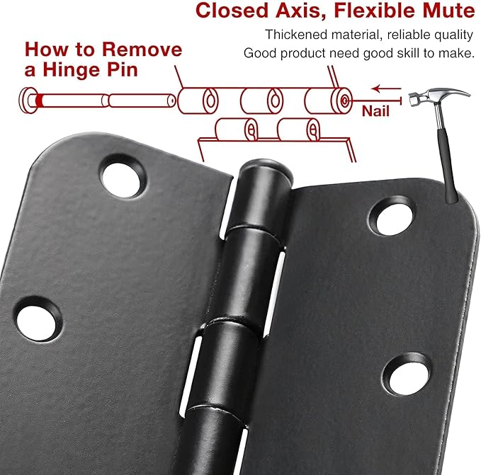 36 Pack Matte Black Door Hinges 3.5 x 3.5 Inch 5/8" Radius, Interior Heavy-Duty Rounded Hinge for Doors Standard Bedroom Office Door Hardware Removable Pin,RV,Garage,Storage Shed,Livestock Facilities