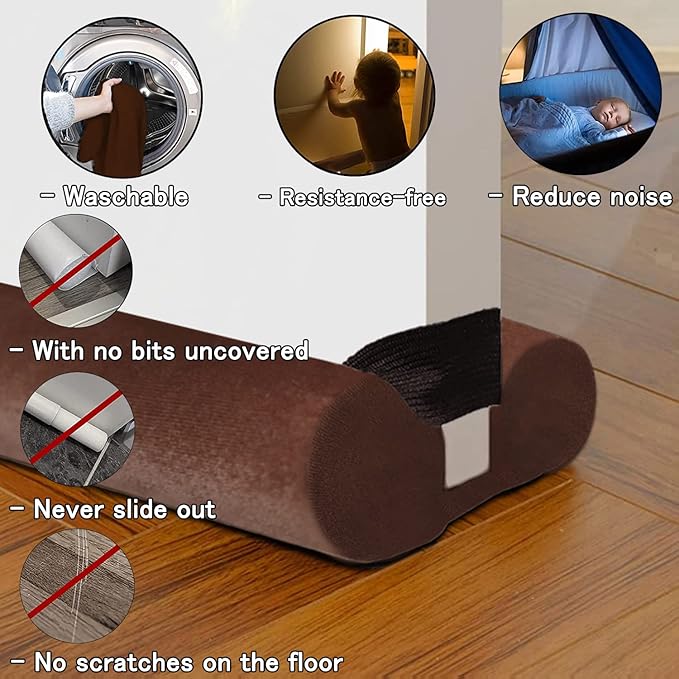Door Draft Stopper for Doors 31-39" No Adhesive Draft Stopper for Bottom of Door Draught Excluder Under Door Wind Blocker Reduce Noise Draught Excluder Sweep Sound Proof(Brown)