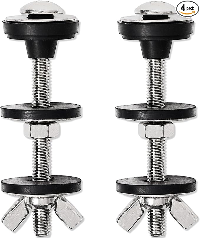4PCS M6 Universal Toilet Tank to Bowl Bolts Kit, Heavy Duty Toilet Tank Bolts and Washers, 304 Stainless Steel Toilet Seat Bolts Kit, with Extra Long Nut Easy to Install (ΦM6, 4)