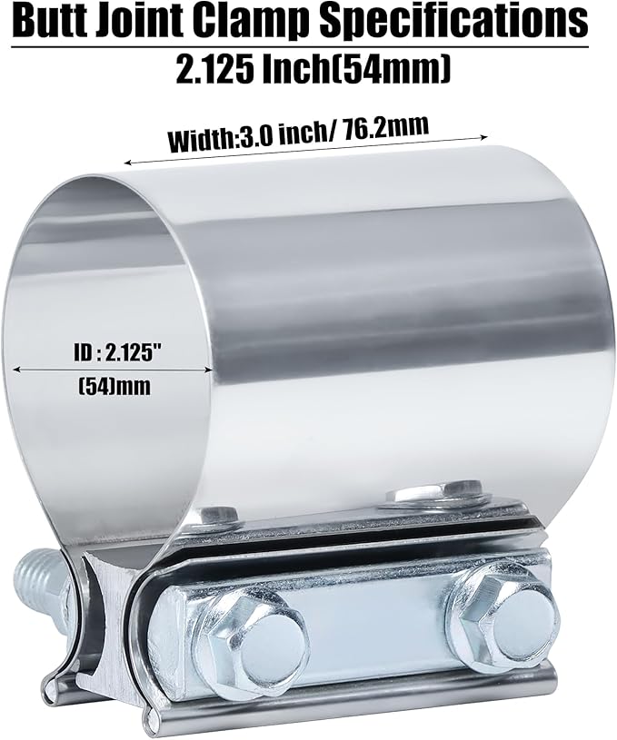 2.125 Inch Exhaust Clamp,2 1/8 Butt Joint Exhaust Band Clamp Sleeve Coupler Stainless Steel（1 Pcs)