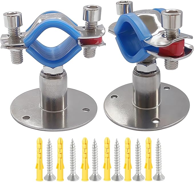 2PCS Wall & Ceiling Mount Pipe Supports - 304 Stainless Steel, Adjustable Height 30-60mm (1.18"-2.36"), Fits OD Pipe 15-19mm (0.59-0.75in)