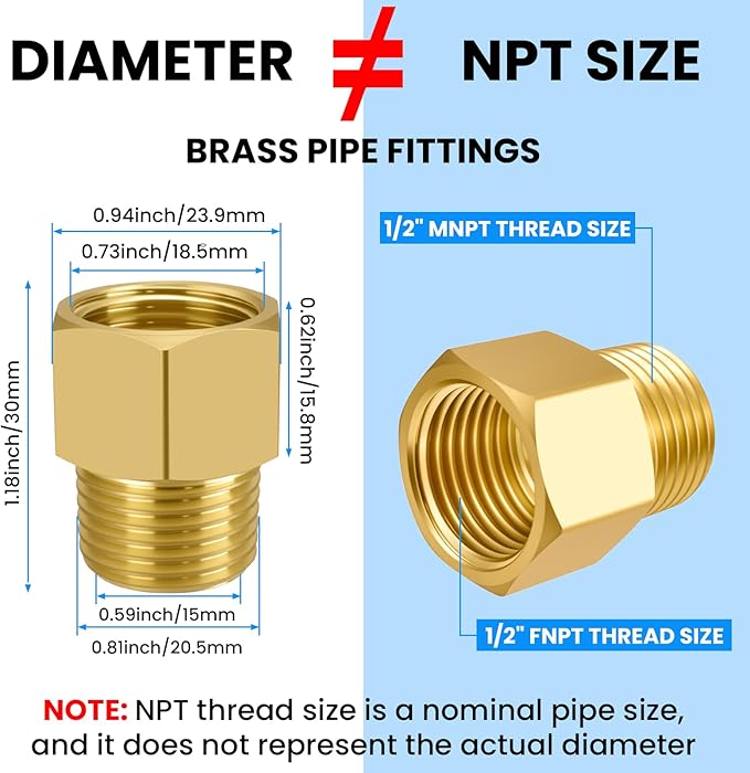 SDTC Tech 2-Pack Brass Pipe Fitting 1/2 NPT Thread Male to 1/2 NPT Thread Female Reducer Adapter, Brass Pipe Extension Connectors