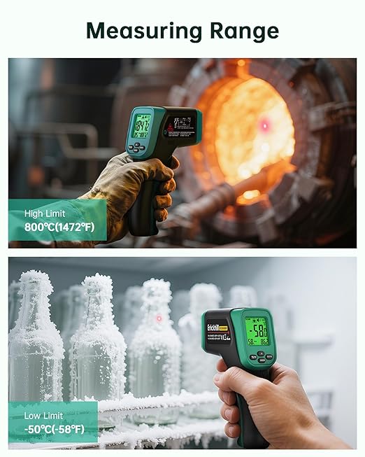ERICKHILL Infrared Thermometer Gun, Dual Mode IR Laser Thermometer with -50°C~800°C and Meat Probe (-50°C~300°C), Non-Contact Digital Thermometer for Cooking, BBQ, and Industrial Use