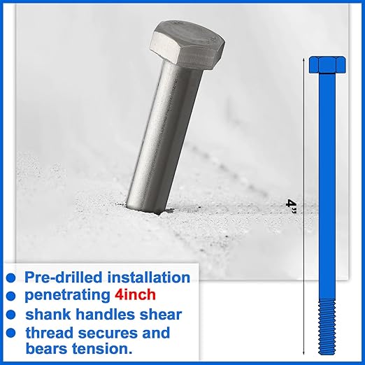 30 Pack 5/16-18 x 4'' Hex Head Cap Screw Bolt 304 Stainless Steel Half Thread External Hex Drive Screw Bolt Fastener for Wet Outdoor Metal Framing Concrete Reinforcement Railing Trellises