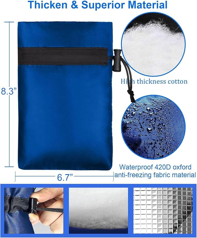 Outdoor Faucet Covers for Winter, POROLIR 8.3" H x 6.7" W Thicker Insulation Faucet Cover for Winter Hose Bib Insulated Faucet Sock Spigot Covers Freeze Protection Blue (2-Pack)