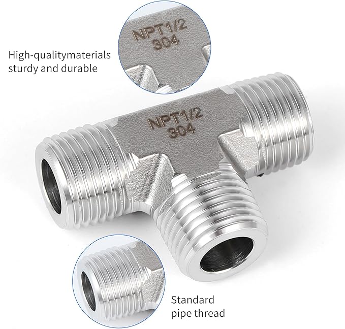 2 piece,NPT1/2Male - NPT1/2Male - NP1/2Male tee, 3WayConnector, Fabricate of 304 Stainless Steel.